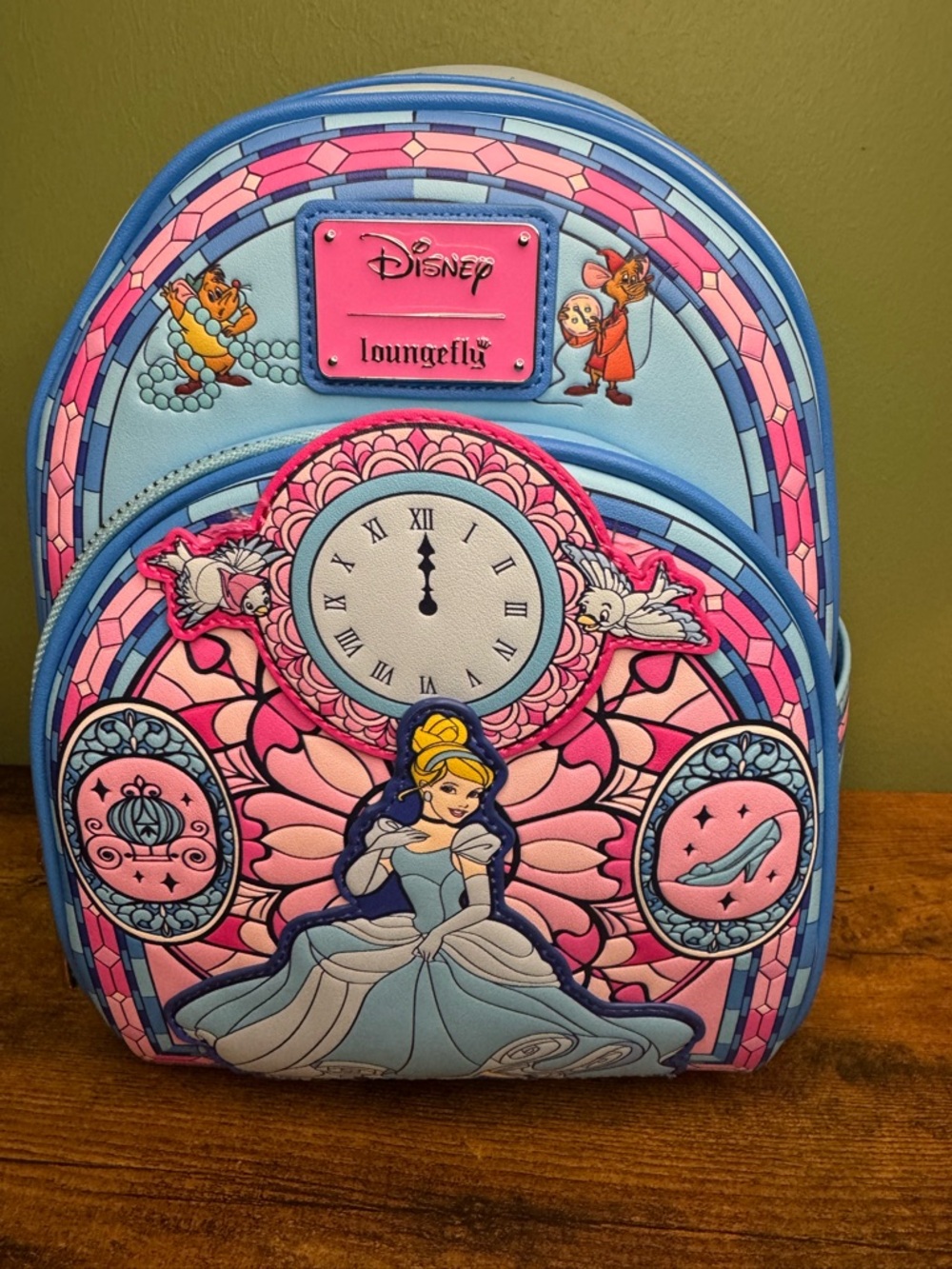 Loungefly Disney Cinderella Stained Glass Blue Pink Backpack - Picture 1 of 6